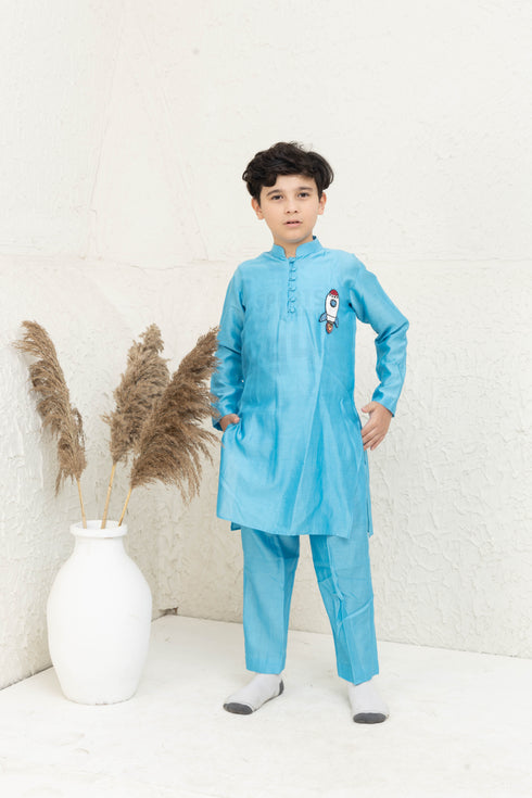ROCKET AND BOMB BLUE KURTA SET